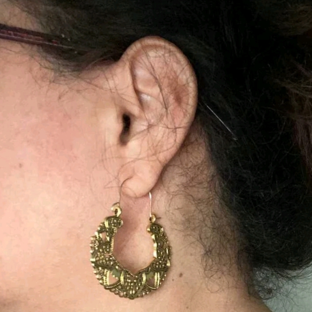 💖2/$30 Boho Hoop brass tribal gypsy cut out large Filigree drop earrings - Picture 15 of 16